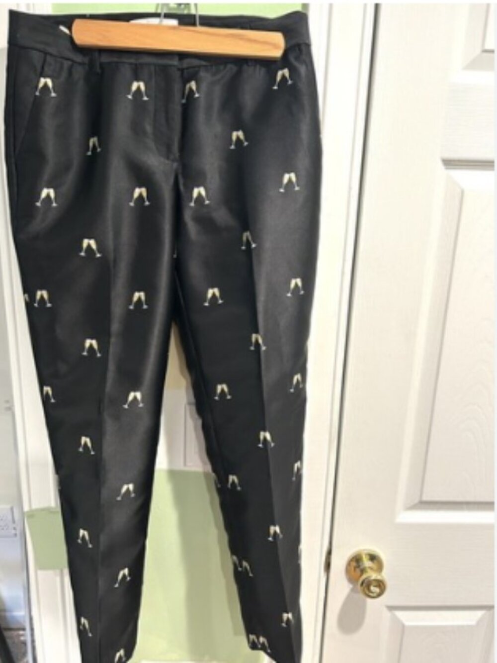 RSVP by Talbots Champagne Glass Pants Gold Flute Black Pants Size 8